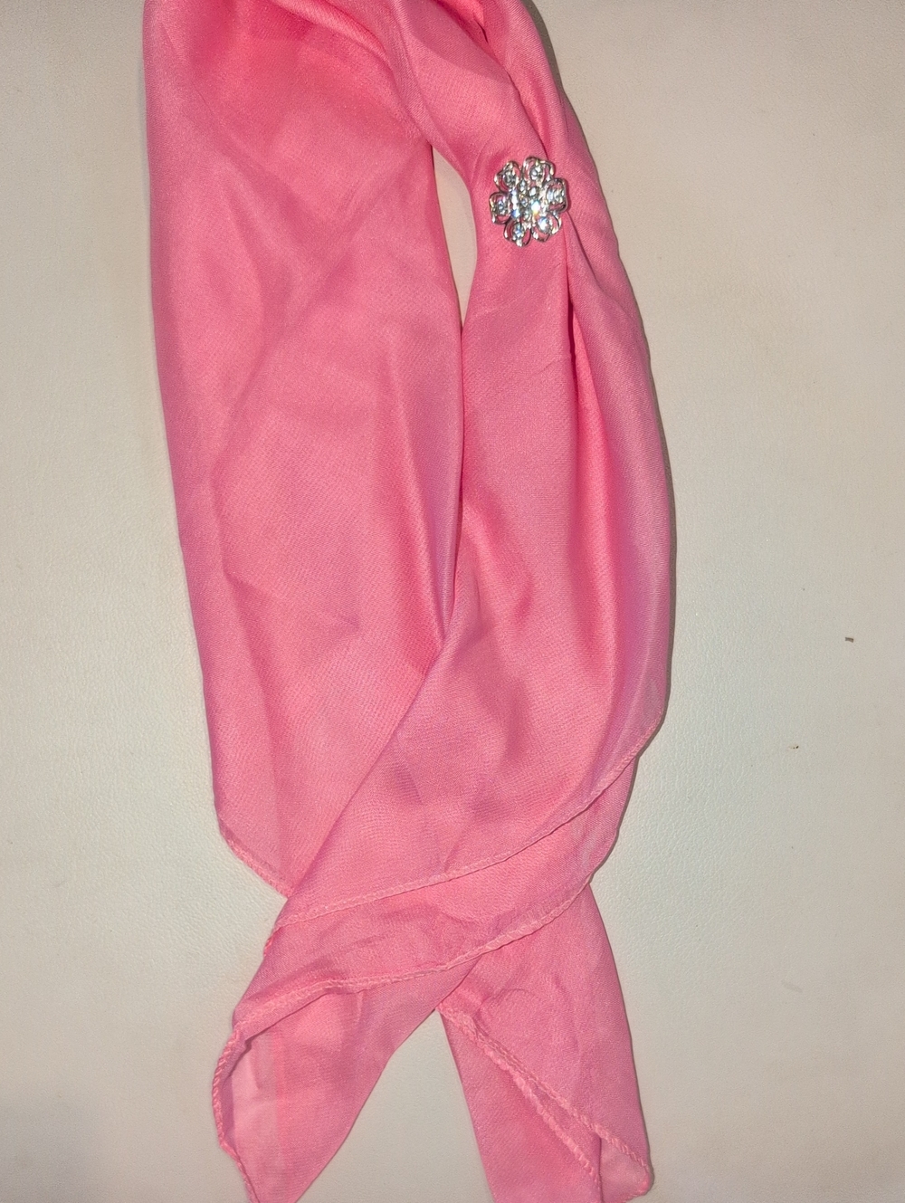 Pink Sheer Scarf with Rhinestone Brooch